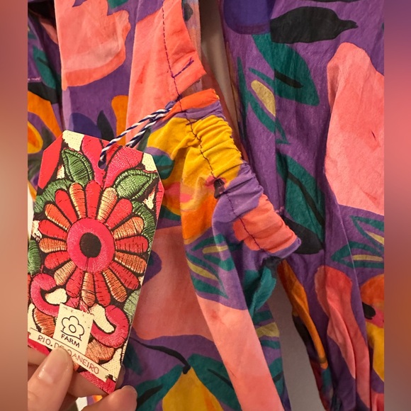 Farm Rio puff sleeve tie back Poplin mini dress 👗 - Picture 5 of 5